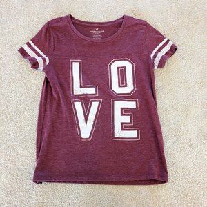 American Eagle Love Maroon Graphic Tee Size XS